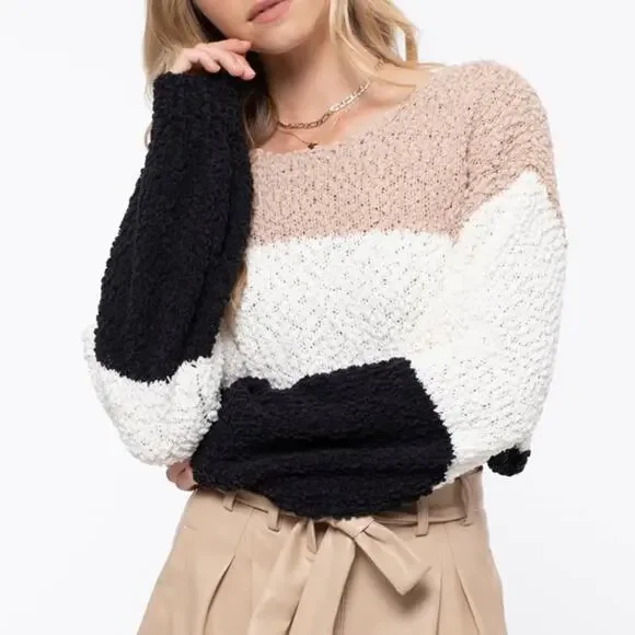 Slouchy Colorblock Sweater Size Medium - Picture 1 of 7